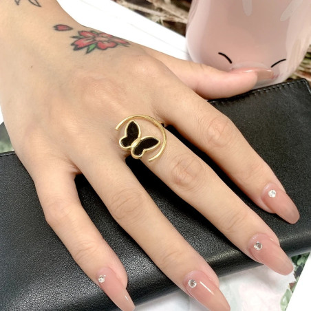 Anello Farfalla 'Luna Mistica' - Acciaio Inox Oro/Argento