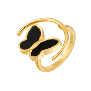 Anello Farfalla 'Luna Mistica' - Acciaio Inox Oro/Argento