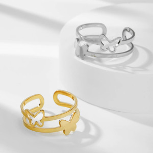 Anello Farfalla 'Leggerezza Minimalista' - Regolabile Oro & Argento