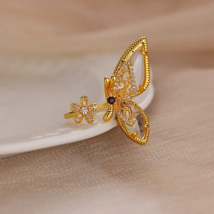Anello Farfalla Dorato Regolabile con Cristalli Scintillanti
