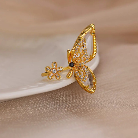 Anello Farfalla Dorato Regolabile con Cristalli Scintillanti
