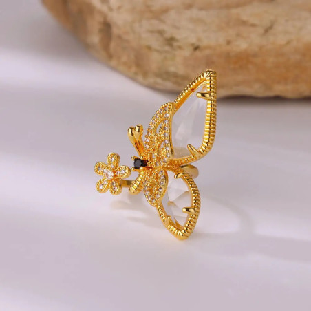 Anello Farfalla Dorato Regolabile con Cristalli Scintillanti