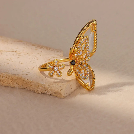 Anello Farfalla Dorato Regolabile con Cristalli Scintillanti