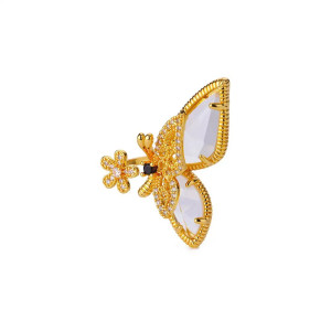 Anello Farfalla Dorato Regolabile con Cristalli Scintillanti