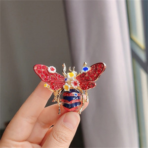 Spilla Ape Rossa con Fiori | Idea Regalo Donna Originale