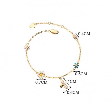 Bracelet abeille en argent Sterling 925 avec fleurs colorées et abeille dimensions