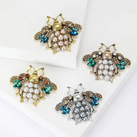 Spilla Ape Regina | Gioiello con Perle e Strass - 4 Colori
