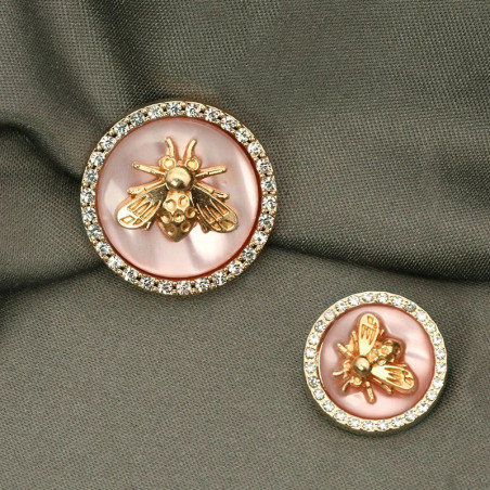 Bottone Gioiello Ape Rosa Dorata con Strass - Set da 6