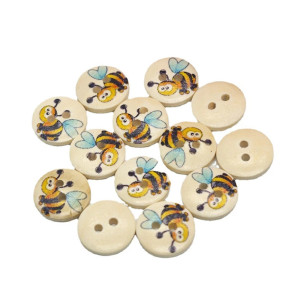 Bottoni Ape Allegra in Legno Ecologico - 15mm - Set da 50