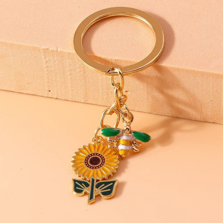 Portachiavi Ape Donna e Girasole – Elegante e Originale