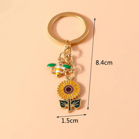 Portachiavi Ape Donna e Girasole – Elegante e Originale