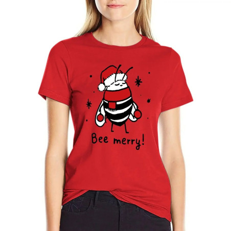 Maglietta Ape Donna "Bee Merry!" | T-shirt Natalizia Originale