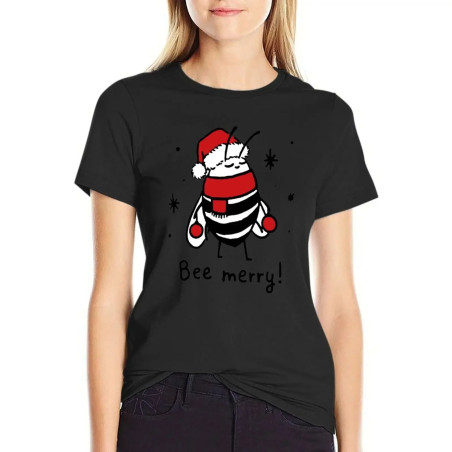 Maglietta Ape Donna "Bee Merry!" | T-shirt Natalizia Originale