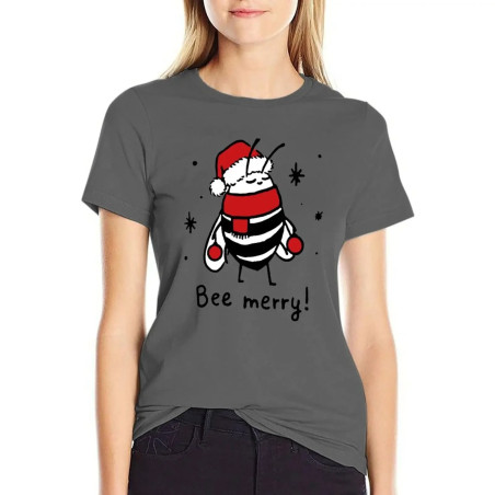 Maglietta Ape Donna "Bee Merry!" | T-shirt Natalizia Originale