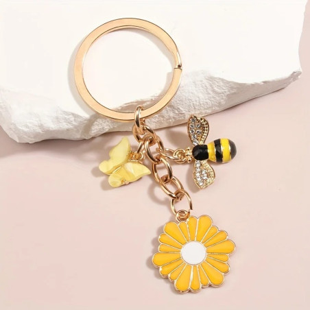 Portachiavi Ape, Farfalla & Margherita – Eleganza Naturale