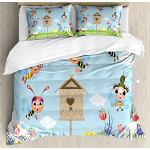 Completo Letto Stampa Api su Sfondo Blu | Idea Regalo Originale