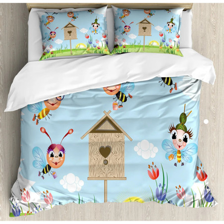 Completo Letto Stampa Api su Sfondo Blu | Idea Regalo Originale