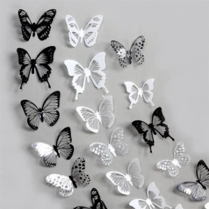 Adesivi Farfalle Bianche e Nere - Decorazione Murale 3D - Set 18