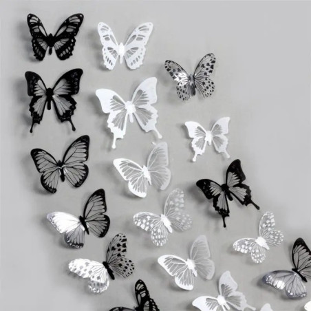 Adesivi Farfalle Bianche e Nere - Decorazione Murale 3D - Set 18