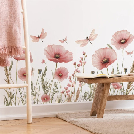 Adesivo Murale Vinile Fiore e Libellula | 1001 Abeilles