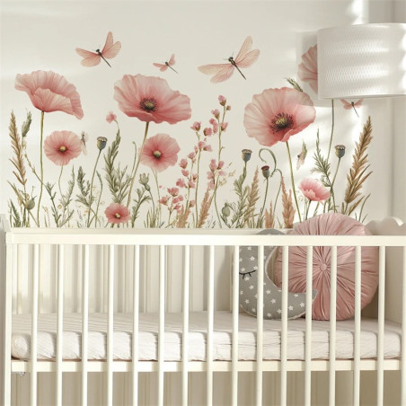Adesivo Murale Vinile Fiore e Libellula | 1001 Abeilles