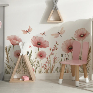 Adesivo Murale Vinile Fiore e Libellula | 1001 Abeilles