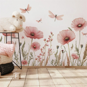 Adesivo Murale Vinile Fiore e Libellula | 1001 Abeilles