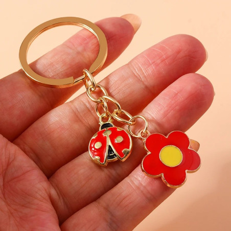 Portachiavi Coccinella e Fiore Incantato | Idea Regalo Donna
