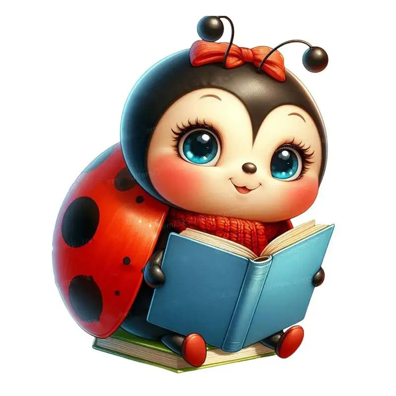 Adesivo Coccinella 'Piccola Lettrice' | Sticker Carino PVC