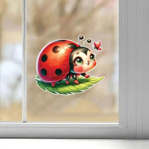 Adesivo Carino Coccinella 'Dolce Foglia' – Natura e Poesia