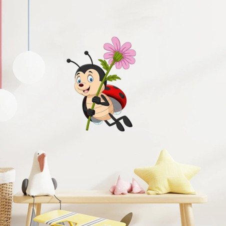 Adesivo Coccinella "Fiore Felicità" | Decorazione Murale Unica