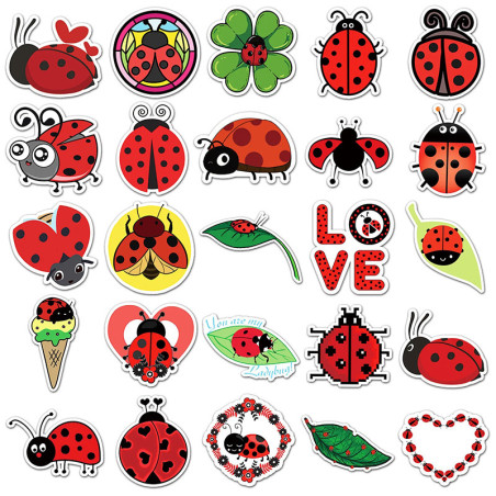 Set Adesivi Coccinella Fatata – 10 o 50 Sticker Unici!