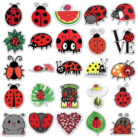 Set Adesivi Coccinella Fatata – 10 o 50 Sticker Unici!