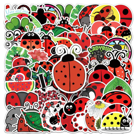 Set Adesivi Coccinella Fatata – 10 o 50 Sticker Unici!
