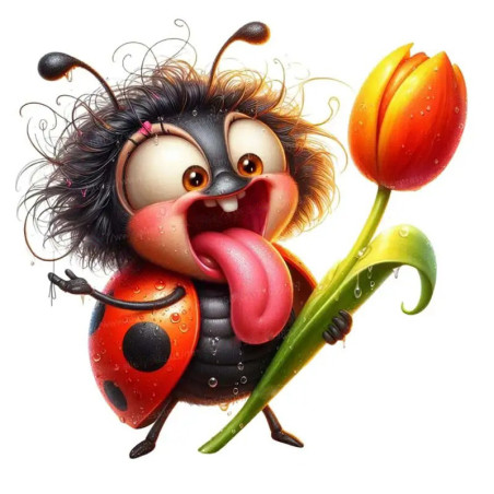 Adesivo Coccinella Divertente con Tulipano | Idea Regalo Unica