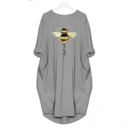 T-Shirt Long Abeille pour Femme avec 2 poches Let it Bee couleur gris