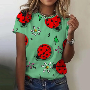 Maglietta Donna Coccinella 'Fiori e Fortuna' | 100% Cotone