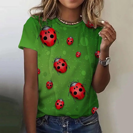 Maglietta Donna Coccinella "Dolce Rugiada Verde" 100% Cotone
