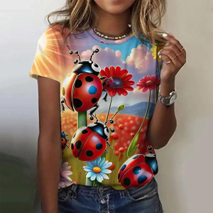 T-shirt Donna "Verde Mistico" - Coccinelle & Fiori - 100% Cotone