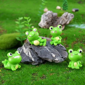 Mini Ranocchie Kawaii in Resina – Set da 4 Statuine Decorative