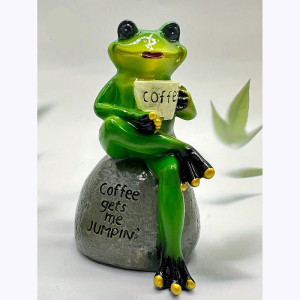 Statuetta Rana Risveglio al Caffè – Figurina Resina (S o M)