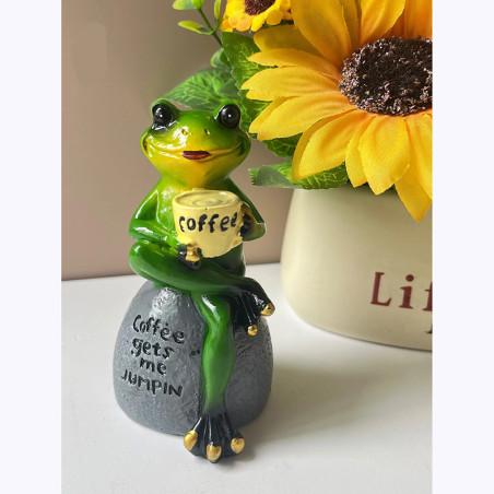 Statuetta Rana Risveglio al Caffè – Figurina Resina (S o M)