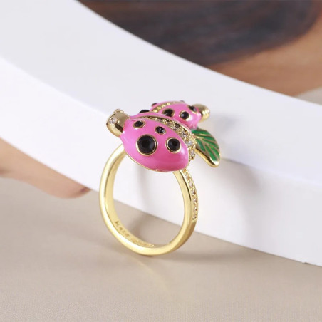 Anello Coccinella Rosa in Argento 925 – Giardino Incantato