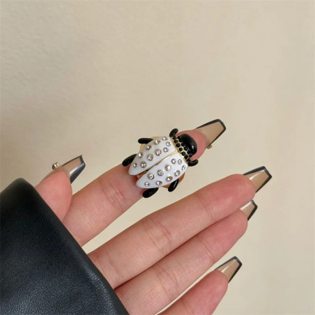 Anello Coccinella Nero e Bianco | Gioiello Portafortuna Donna