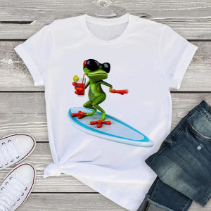 T-shirt Rana Surfista Tropicale – Stile Estivo Divertente