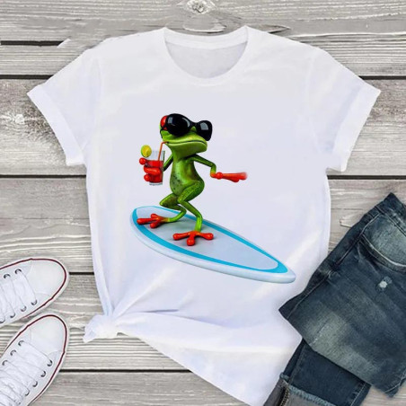 T-shirt Rana Surfista Tropicale – Stile Estivo Divertente