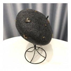 Béret en laine pour femme avec abeille cristal gris foncé