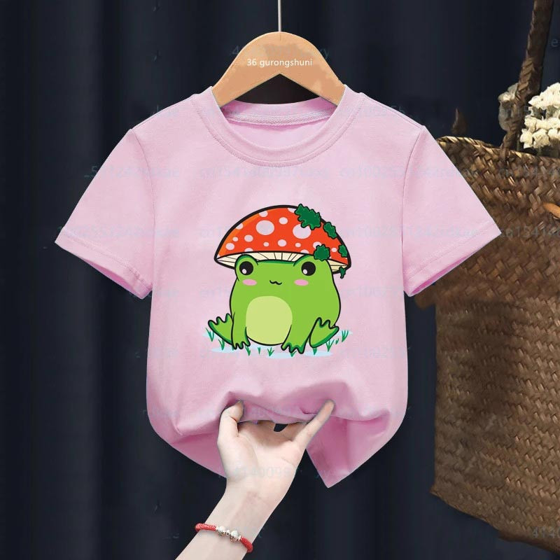 T-shirt Bambina Rana Kawaii – Cappello Fungo | Morbido Cotone