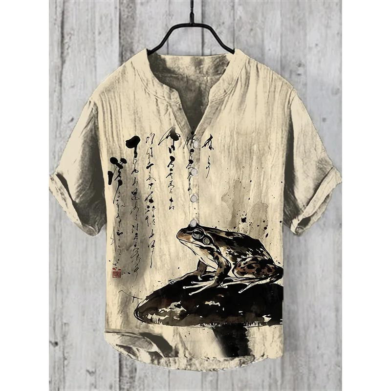 Camicia Rana Zen – Stile Calligrafia & Serenità Naturale 🐸