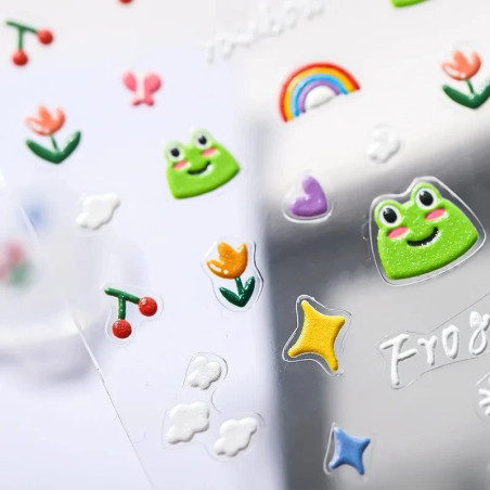Adesivi 3D Rana Happy Time | Foglio di Sticker Kawaii in Rilievo